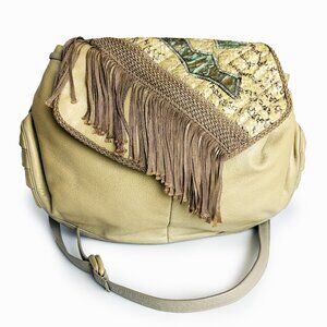 Sharif Shoulder Bag Messenger 80s Retro Snake Skin Leather Fringe Boho